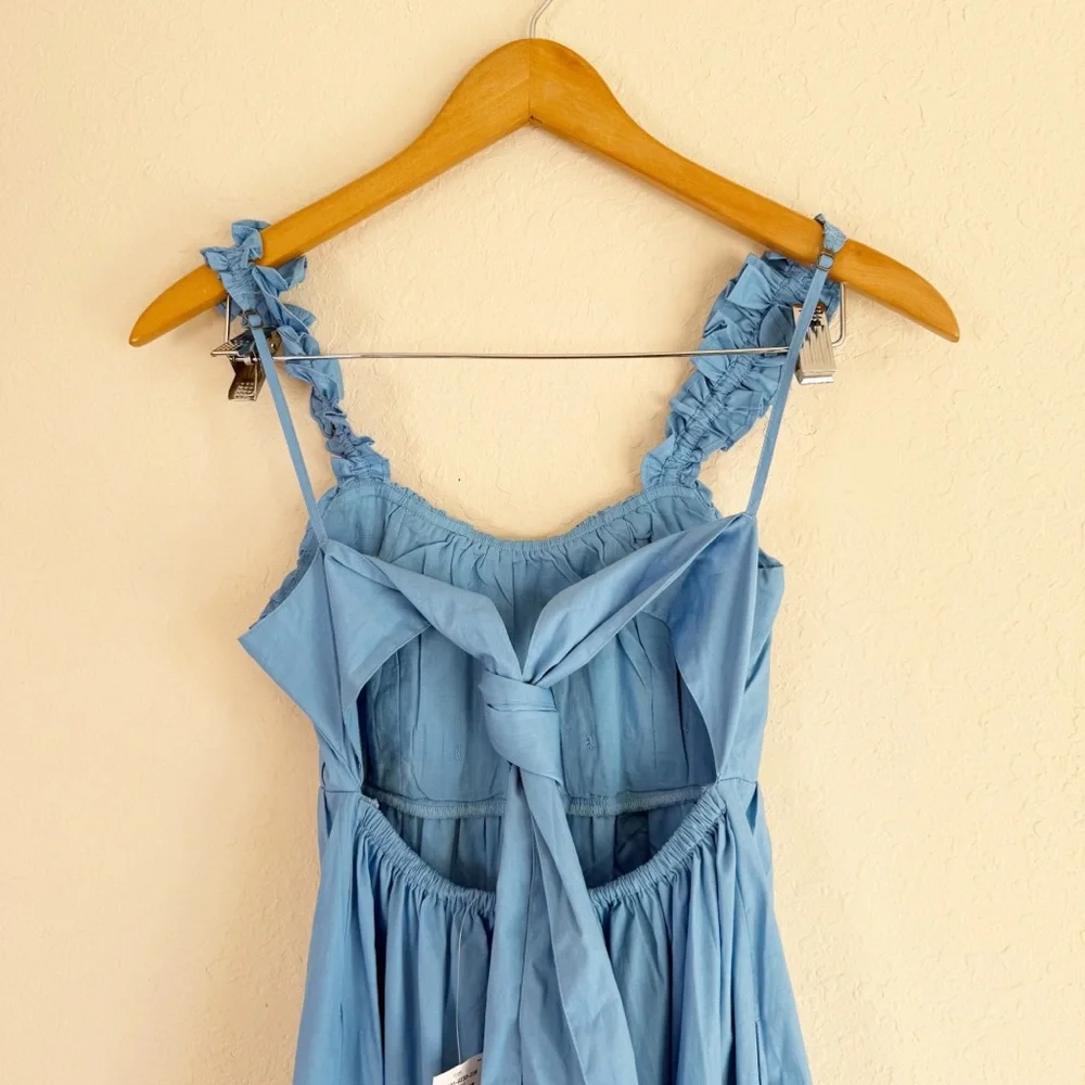 Abercrombie & Fitch Tiered Open Back Poplin Blue Coastal Maxi Dress Size XSP
